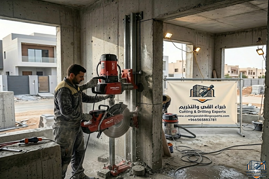 تنفيذ قص وتخريم خرسانة حي النرجس بالرياض بواسطة خبراء القص والتخريم باستخدام معدات متطورة لإنجاز الأعمال بسرعة ودقة عالية